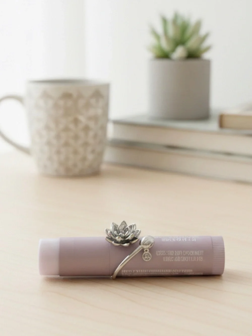 Silver Lotus Ring with lavender lip balm